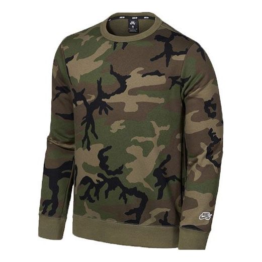 Men's Nike SB Camouflage Fleece Lined Round Neck Pullover Military Green AT9769-222