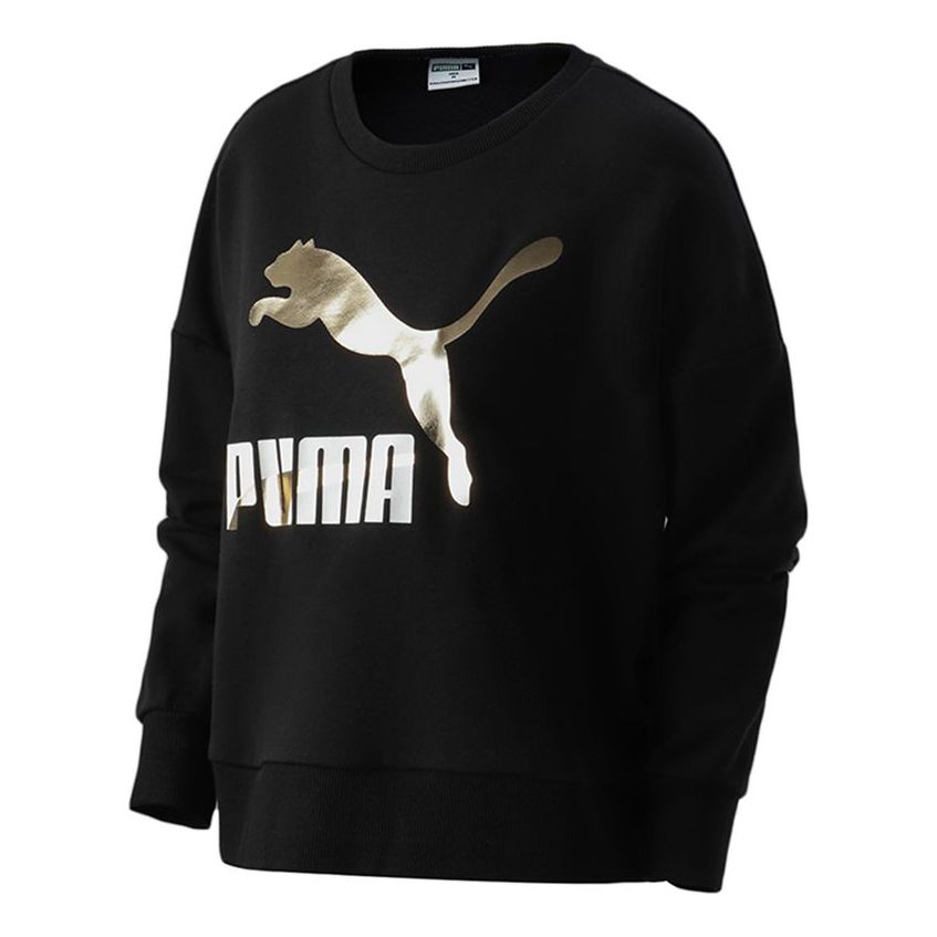 (WMNS) PUMA Classic Casual Printed Round Neck Long Sleeve Sweater 'Black Gold' 531382-51