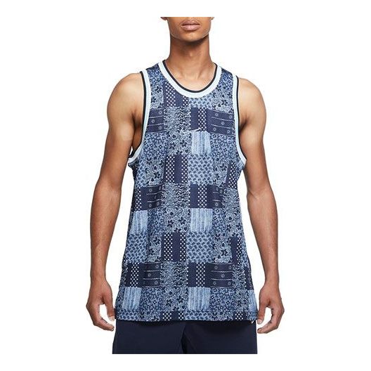 Nike Dri-FIT DNA Knit Quick Dry Plaid Casual Basketball Jersey Blue CK6302-455