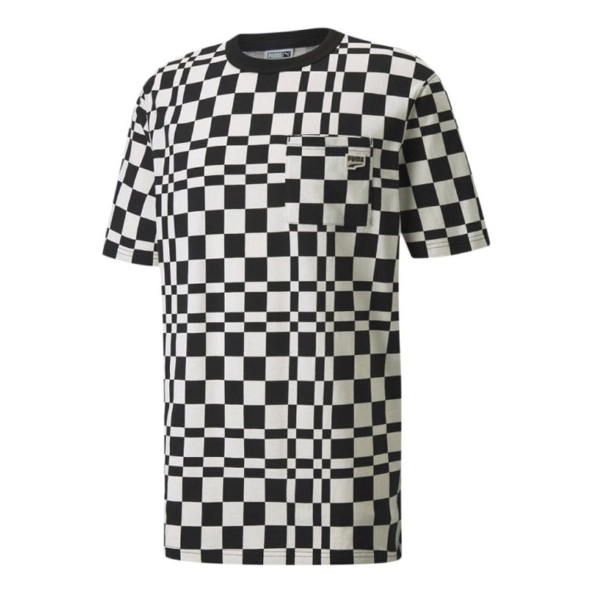 PUMA Contrasting Colors Sports Plaid Round Neck Short Sleeve Black 533033-01
