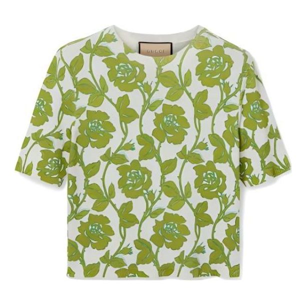 (WMNS) Gucci Floral Print Fine Wool Silk T-shirt 'Green Beige' 782660-XKD0W-9235