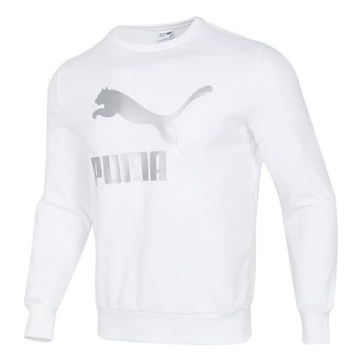 PUMA Classics Logo Crew Large Logo Printing Sports Round Neck Pullover White 531367-52