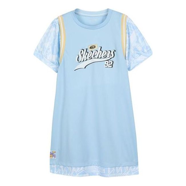 (GS) Skechers Letter Printed Short Sleeve Dress 'Blue Purple' P223G024