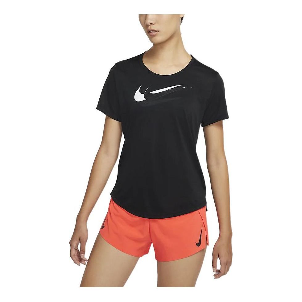 (WMNS) Nike Solid Color Chest Logo Printing Round Neck Short Sleeve Black T-Shirt DD6479-010