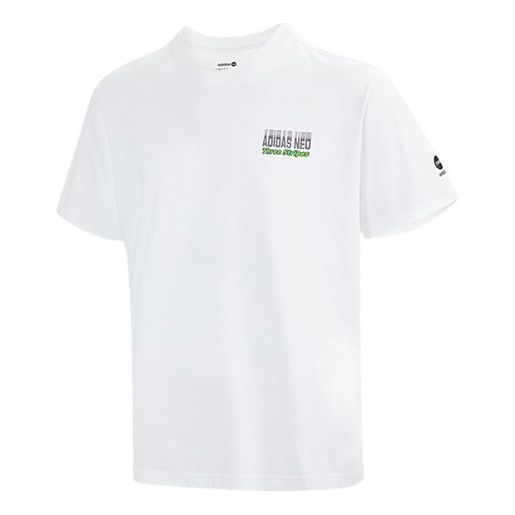 Men's adidas neo Alphabet Micro Mark Round Neck Short Sleeve White T-Shirt HC9664