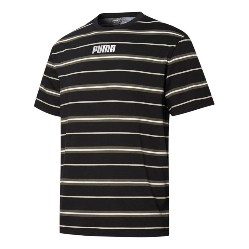 PUMA Modern Basics Advanced Tee Casual Sports Breathable Stripe Short Sleeve Black 847668-01