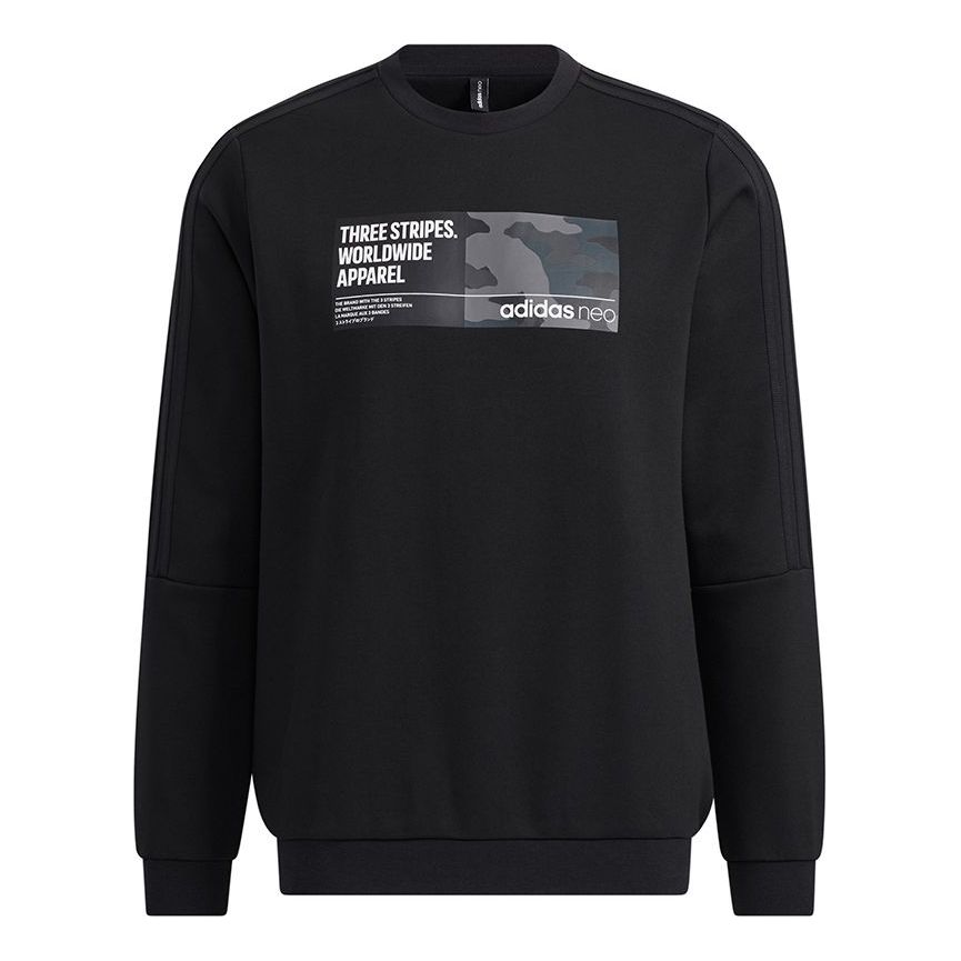 Men's adidas neo Sw Gr Dk Swt Funny Printing Sports Round Neck Pullover Black H45173