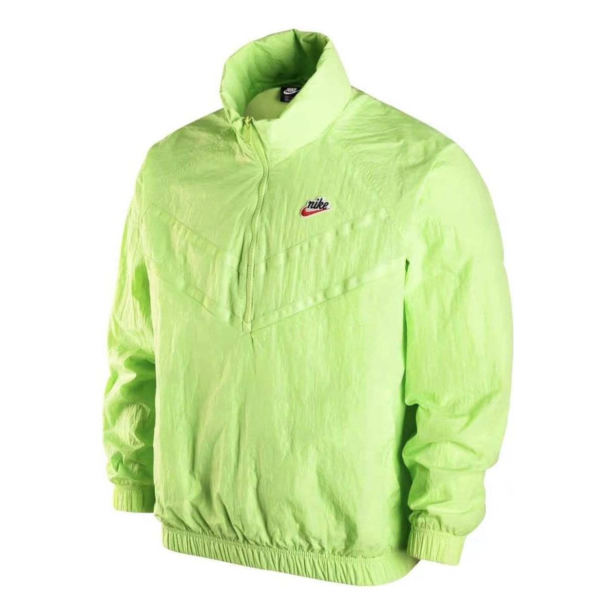 Men's Nike Solid Color Logo Label Breathable Windproof Stand Collar Half Zipper Long Sleeves Jacket Autumn Green DA2493-399