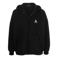 Balenciaga Embroidered Logo Zip-Up Hoodie 'Black' 674719TLVH81070