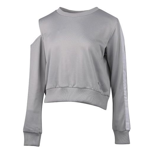 (WMNS) PUMA Logo Printing Round-neck Swea Grey 599046-09