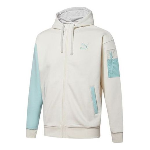 PUMA Retro Colorblock Knit hooded logo Jacket White 534813-93