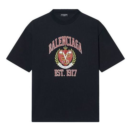 Balenciaga Varsity Logo T-Shirt Medium Fit 'Black' 612966TLV891076