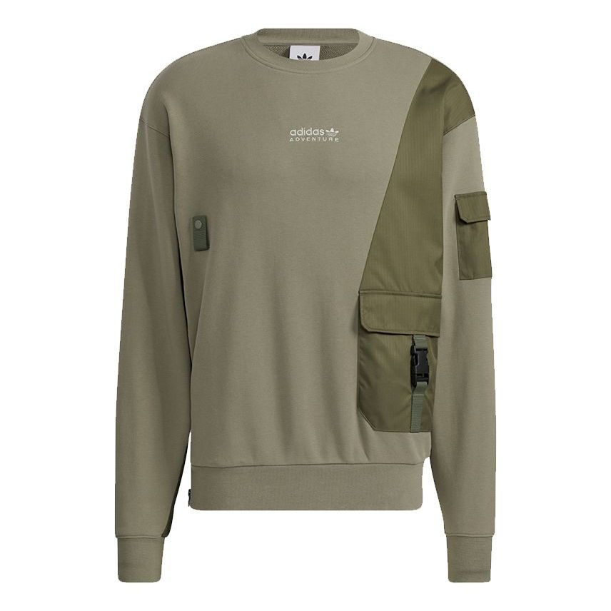 Men's adidas originals Adv Crewneck Multiple Pockets Pullover Sports Round Neck Olive HC0367