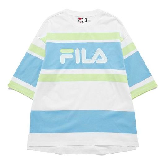 FILA FUSION Stripe Loose Knit Short Sleeve White T11M125117F-WT