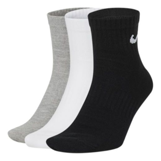 Men's Nike Solid Color Logo Casual Sports Training Mid Tops Socks 3 Pairs Gray / White / Black SX7677-901