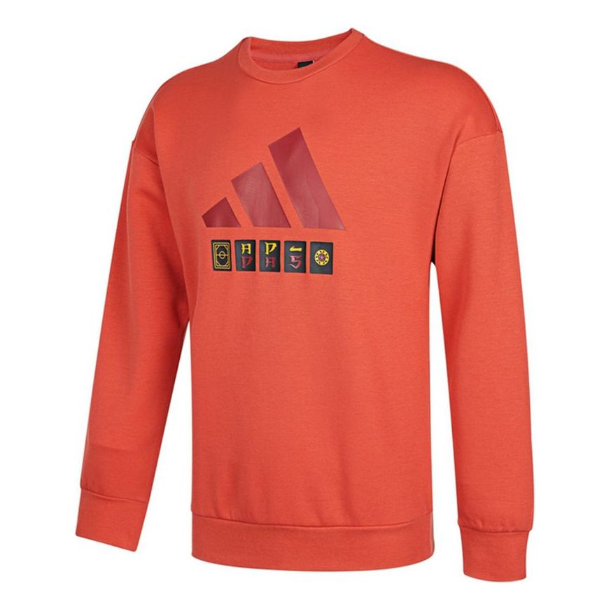 Men's adidas St Story Sweat Large Logo Printing Sports Round Neck Pullover Orange Red H39215