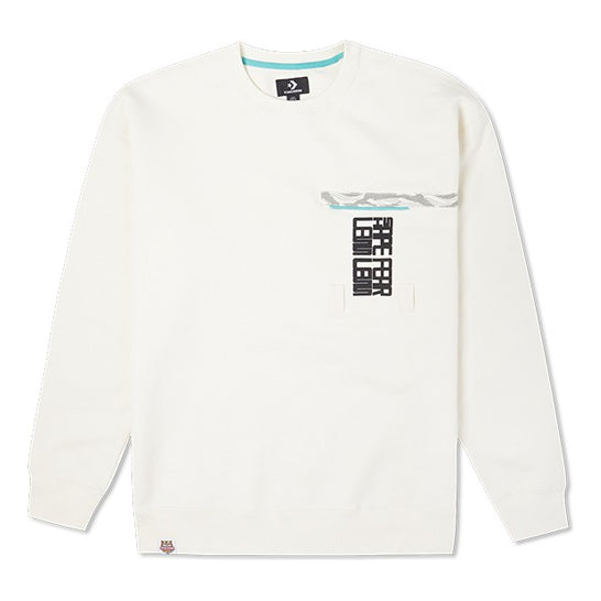 Men's Converse New Year Series Chest Pocket Fleece Lined Round Neck Pullover Milk White 10024156-A01