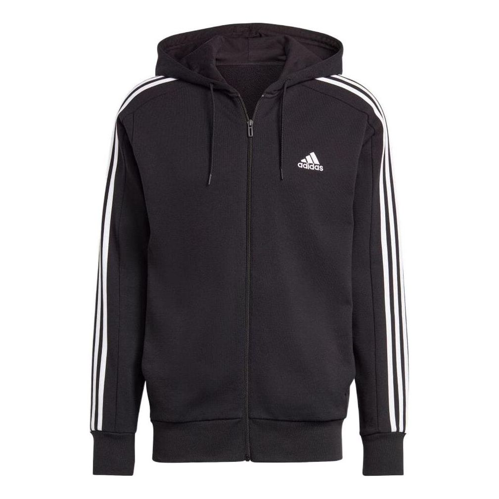 adidas French Terry 3-Stripes Full-Zip Hoodie 'Black White' IC0433