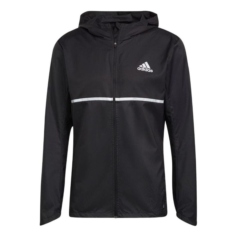 Men's adidas Logo Printing Casual Hooded Jacket Black H58592