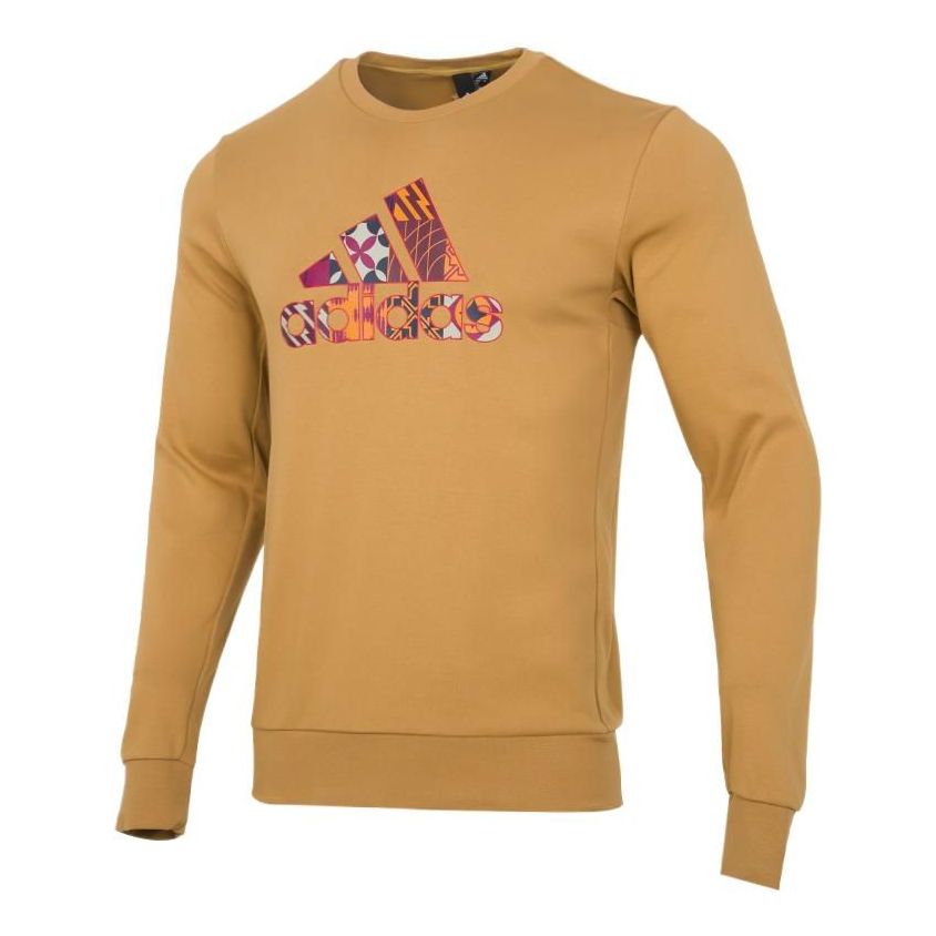 Men's adidas Pattern Printing Round Neck Pullover Turmeric HI3288