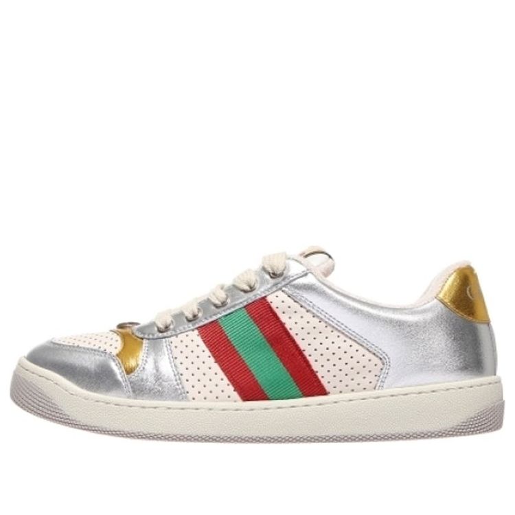 (WMNS) Gucci Screener Metallic Calfskin Web 'Silver Gold' 701103-AACEG-8143