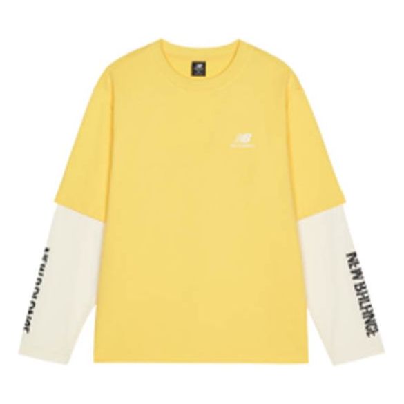 New Balance Contrast Color Stitching Knit Round Neck Long Sleeves Couple Style Yellow AMT13370-LHZ
