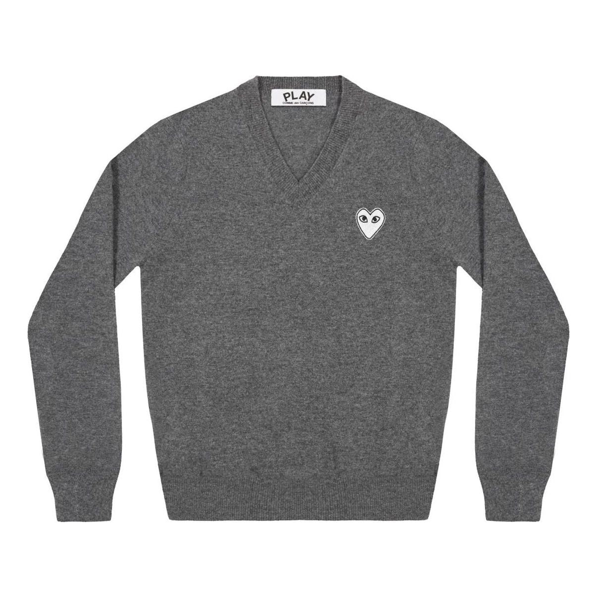 COMME des GARCONS PLAY V-Neck Pullover White Emblem 'Grey' AZ-N060-051-3