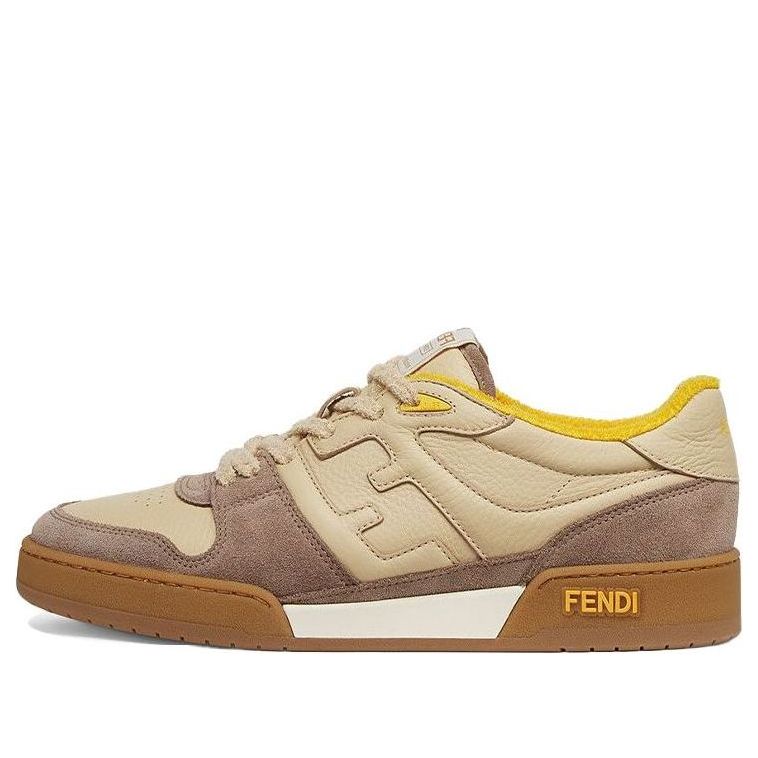 حذاء FENDI Match منخفض الرقبة من جلد الغزال باللون الأصفر والبيج 7E1493AHH2F1FHU