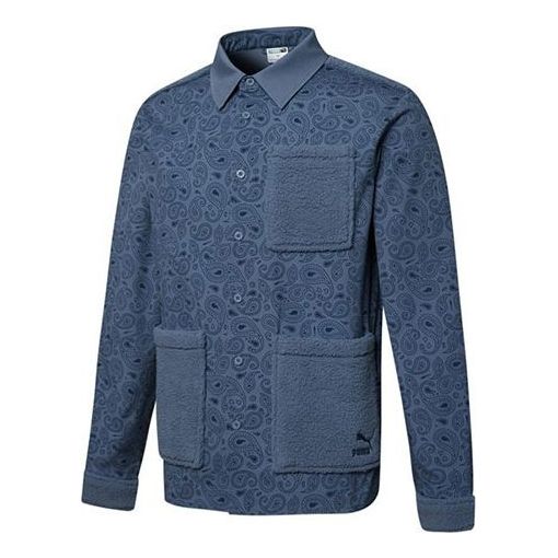 PUMA Paisley Woven Shirt cashew Pattern Multiple Pockets Jacket Blue 534978-64