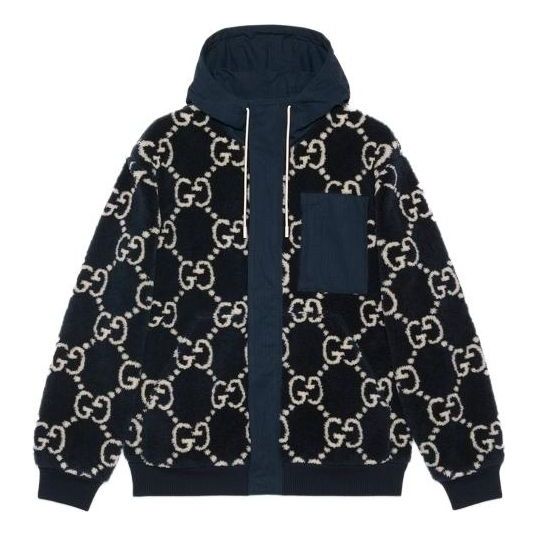 Gucci GG Fuzzy Fabric Jacquard Jacket 'Dark Blue' 771121-XJF4D-4100