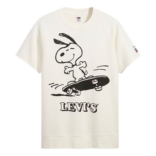 Men's Levis  Peanuts Crossover Cartoon Printing Round Neck Short Sleeve White 85882-0002
