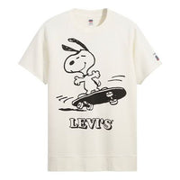 Men's Levis  Peanuts Crossover Cartoon Printing Round Neck Short Sleeve White 85882-0002