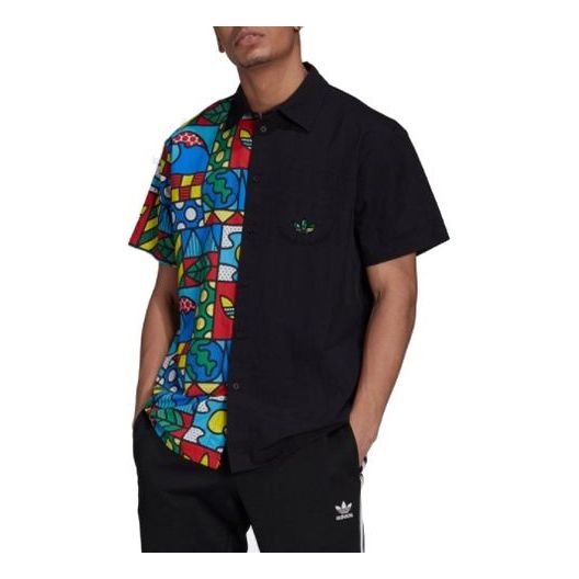 adidas originals Artist Shirt Printing Button Short Sleeve Black HA4682