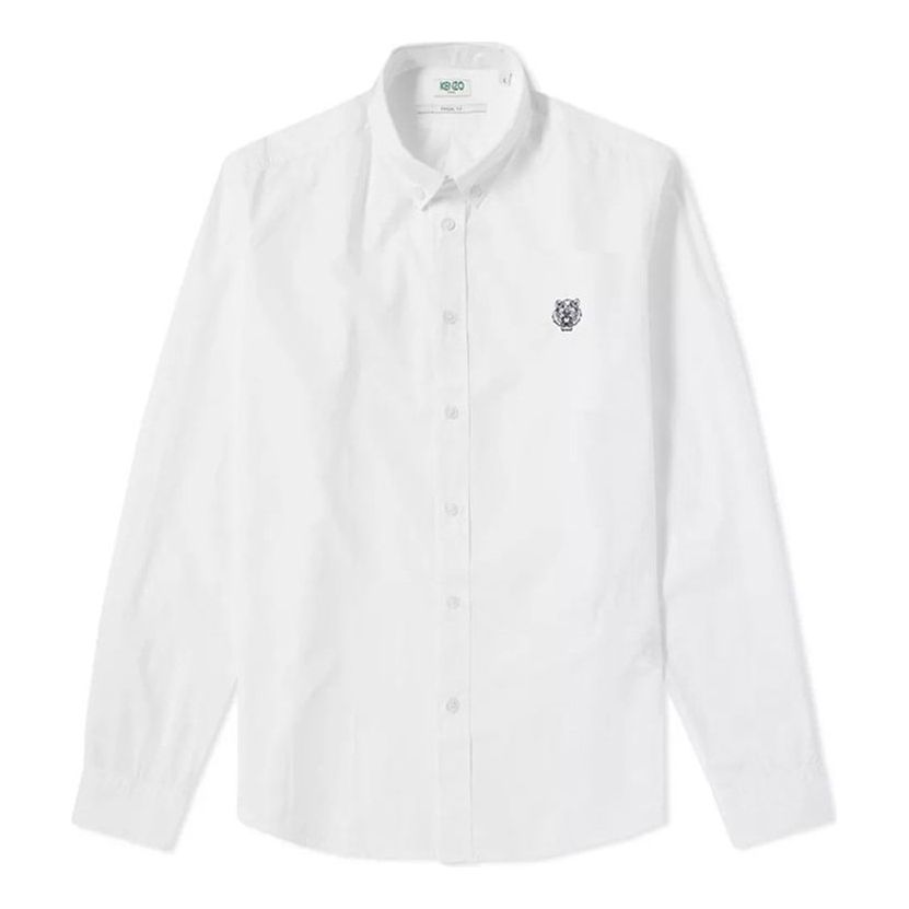 Men's KENZO Tiger Head Embroidered Business Casual Shirt White F965CH4001LD-01