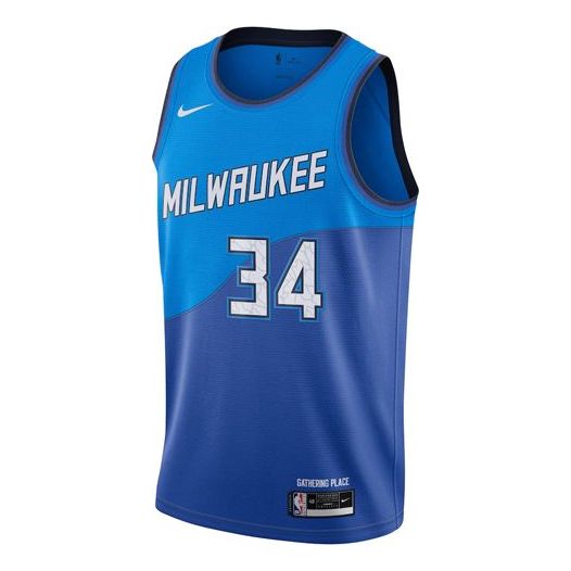 Men's Nike NBA SW Fan Edition Milwaukee Bucks 20-21 City Limited No.34 Basketball Blue Jersey CN1743-408