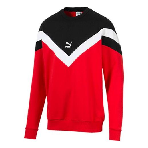 PUMA Sports Round Neck Knit Pullover Black Red 595953-11