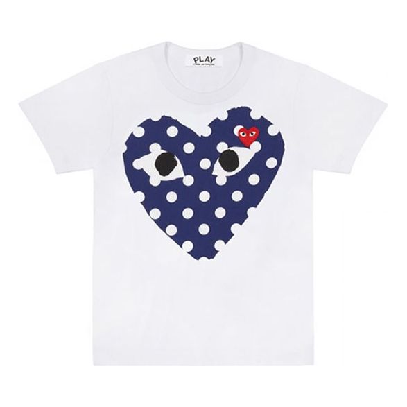 COMME des GARCONS PLAY Blue polka dots Love Short Sleeve White AZT234