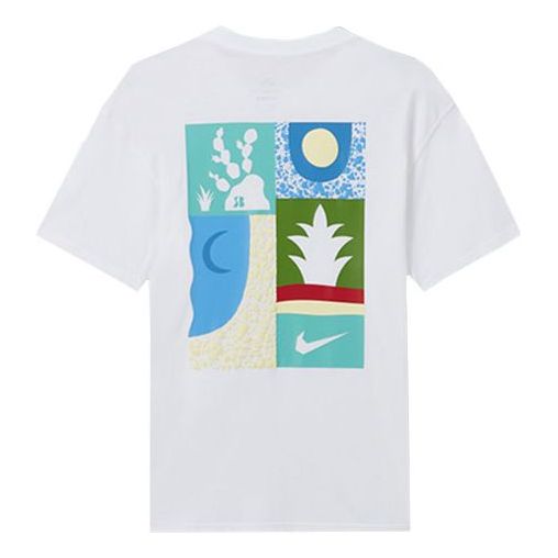 Men's Nike Loose Logo Geometry Pattern Printing Sports Short Sleeve White T-Shirt DQ1859-100