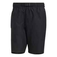 adidas Solid Color Belt Detail Straight Shorts Black HE9934