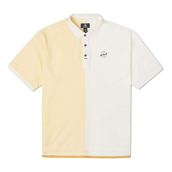 Men's Converse Splicing Colorblock Lapel Short Sleeve Cream Yellow Polo Shirt 10022780-A01