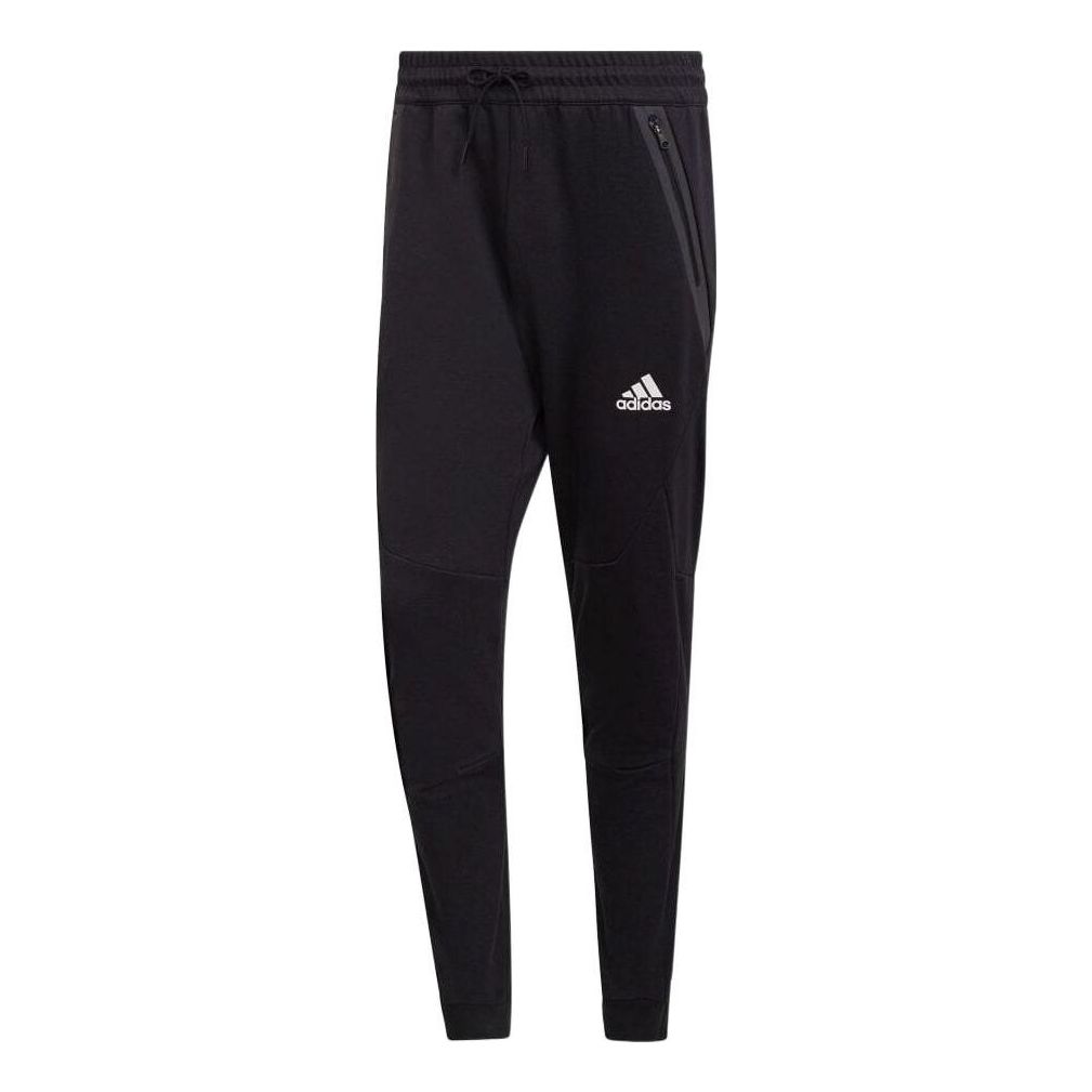 Men's adidas Casual Splicing Solid Color Drawstring Logo Sports Pants/Trousers/Joggers Black HE5038