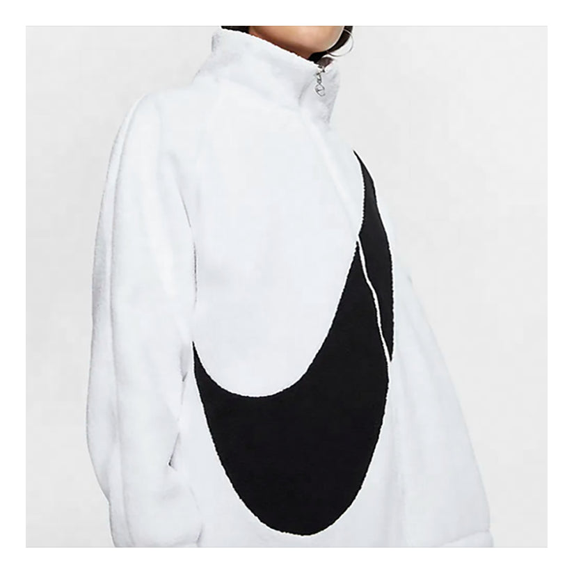 (WMNS) Nike Big Swoosh Fleece Jacket 'White Black' CZ4064-100