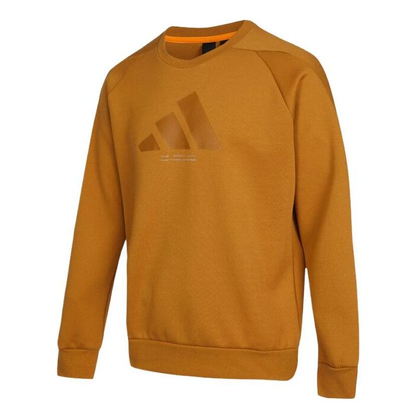 Men's adidas Th Logo Swt Large Logo Round Neck Sports Pullover Brown HE9902
