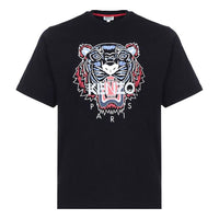 Men's KENZO Tiger Head Pattern Loose Round Neck Short Sleeve Black T-Shirt FA55TS5004YA