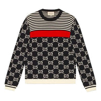 Gucci Men's GG Logo Striped Knit Sweater DarkBlue 496458-X9I07-4696