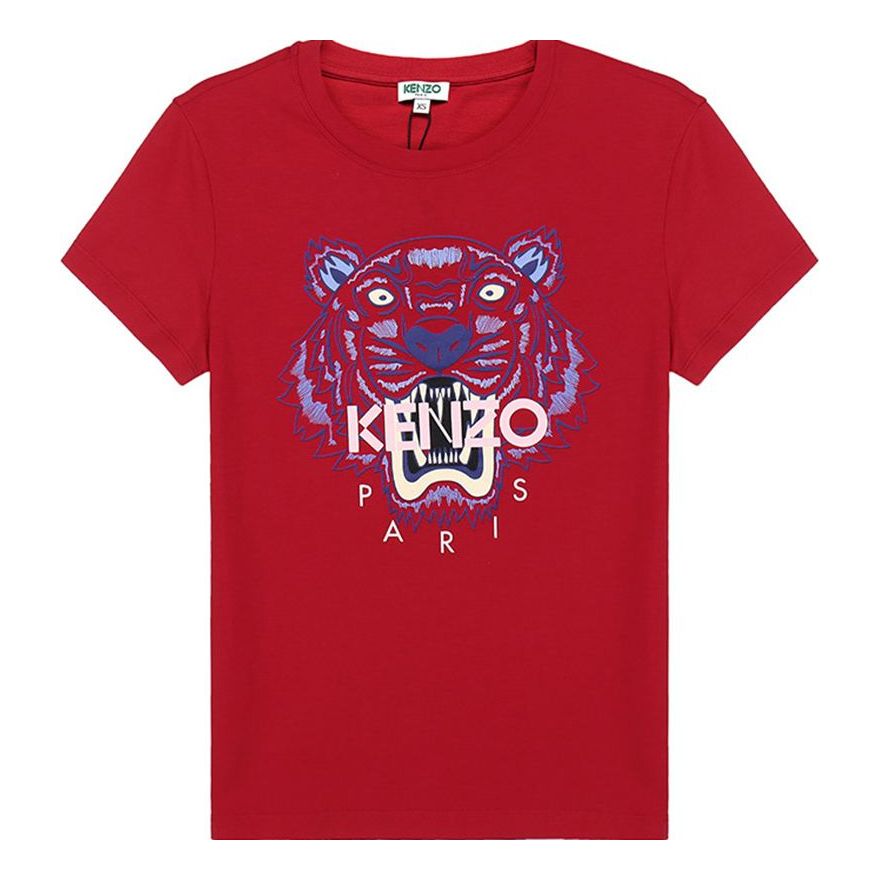 KENZO Tiger Head Pattern Round Neck Short Sleeve Red FA52TS7214YB-21
