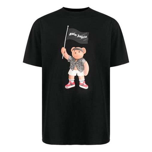 Men's PALM ANGELS SS21 Bear Cartoon Printing Round Neck Short Sleeve Black PMAA001S21JER0191001