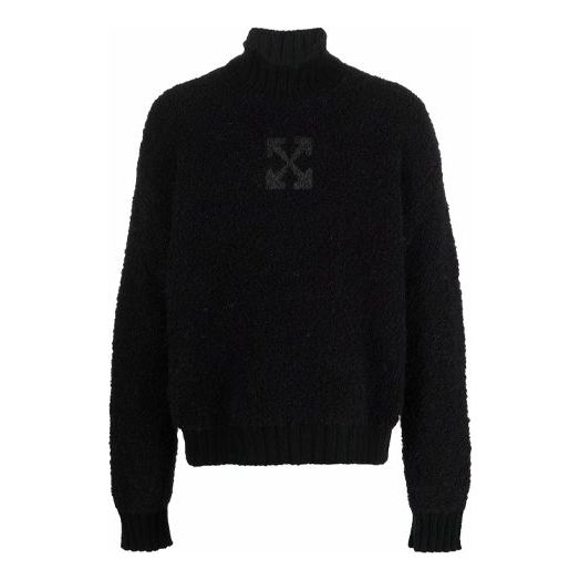 Men's Off-White FW21 Logo Pattern Solid Color High Collar Wool Sweater Loose Fit Black OMHA130F21KNI0011010