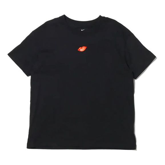 (WMNS) Nike Sportswear Casual Sports Round Neck Flaming Lips Short Sleeve Black T-Shirt DB9819-010