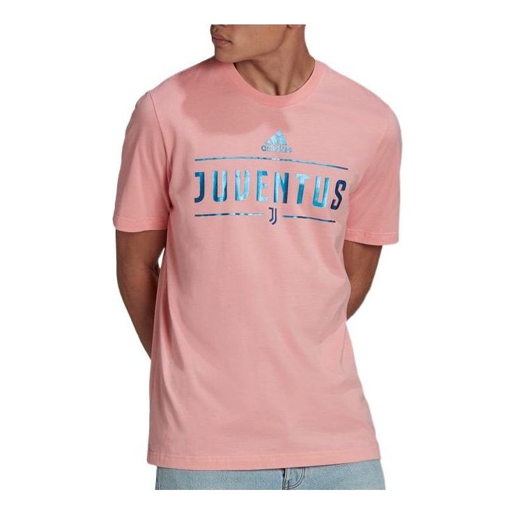 Men's adidas Juventus Alphabet Printing Casual Short Sleeve Pink T-Shirt HG1245